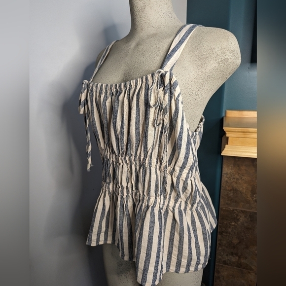 Linen peplum top, Woman's XXL cream with blue stripes - Picture 9 of 12
